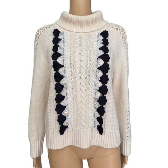 J. CREW EMBELLISHED CABLE SWEATER preppy wool blend size S - Picture 4 of 10